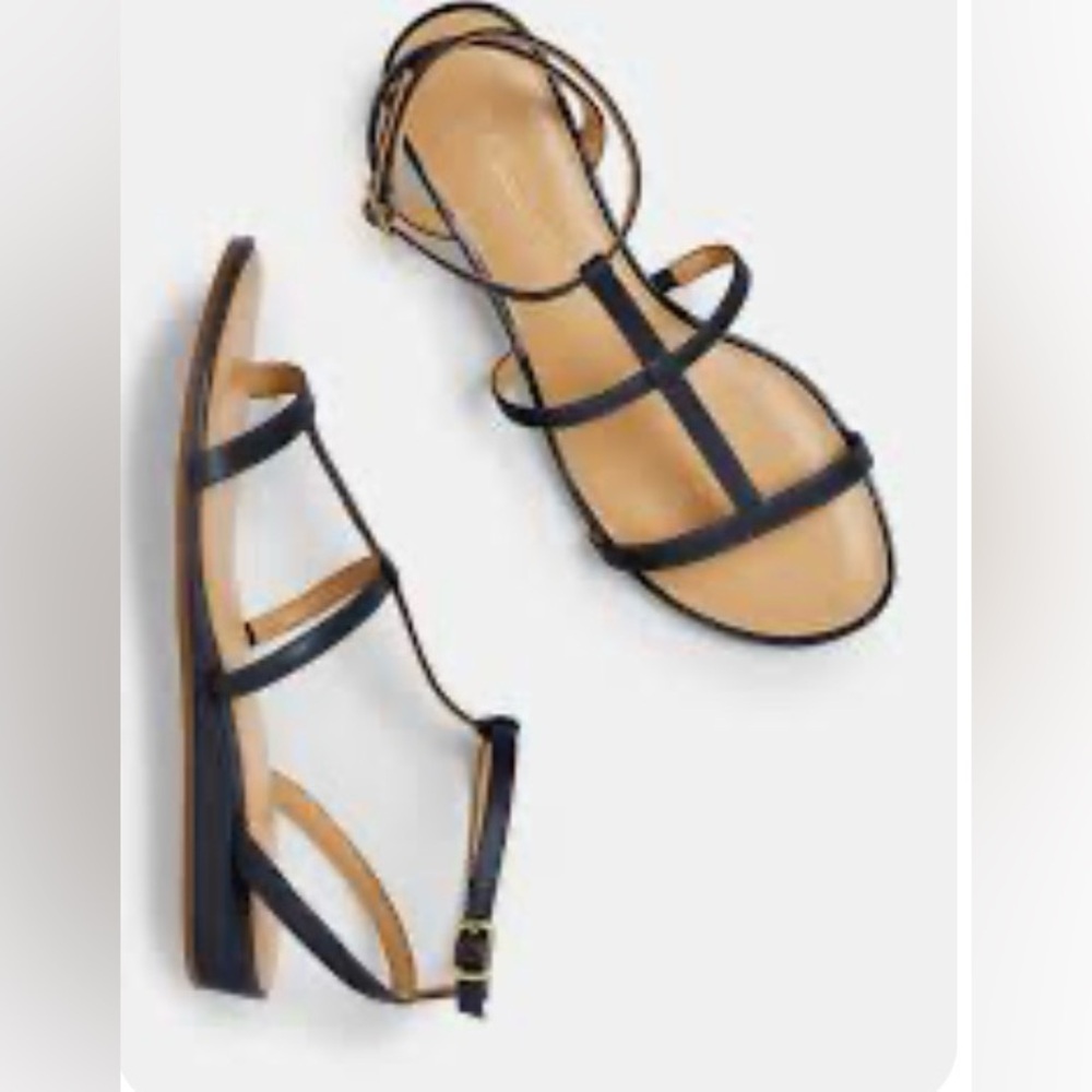 Talbots Navy Daisy Gladiator Micro-Wedge Sandals Leather Women’s Shoes Size 9M